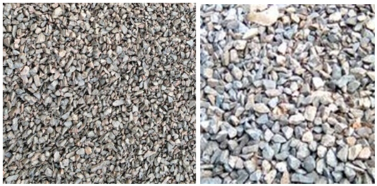 碎石針片狀超標對比，左圖為針片狀超標